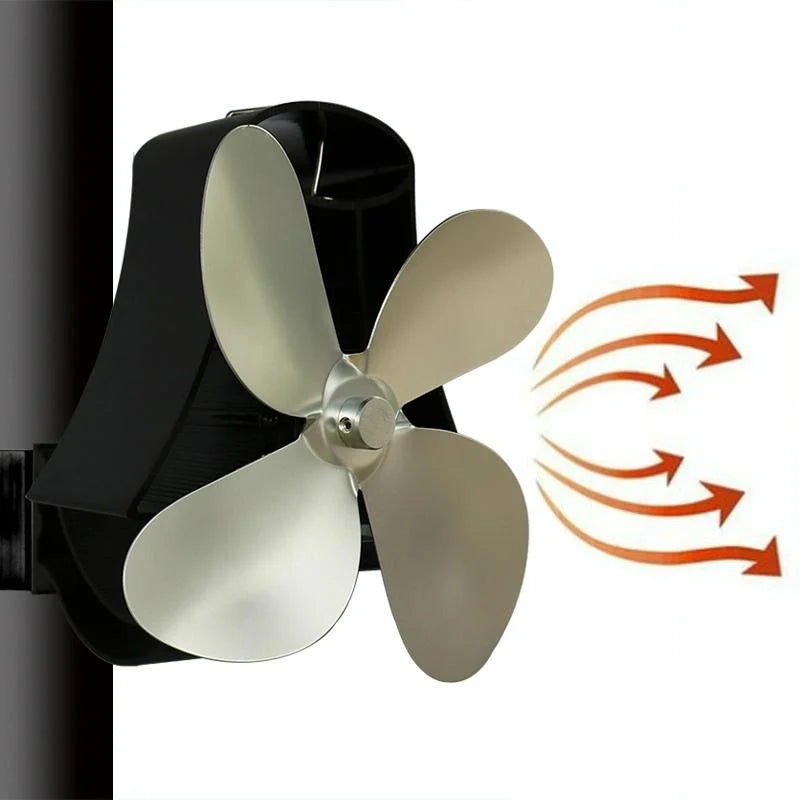 4-blade Heat Powered Fireplace Stove Fan - Aluminum - White
