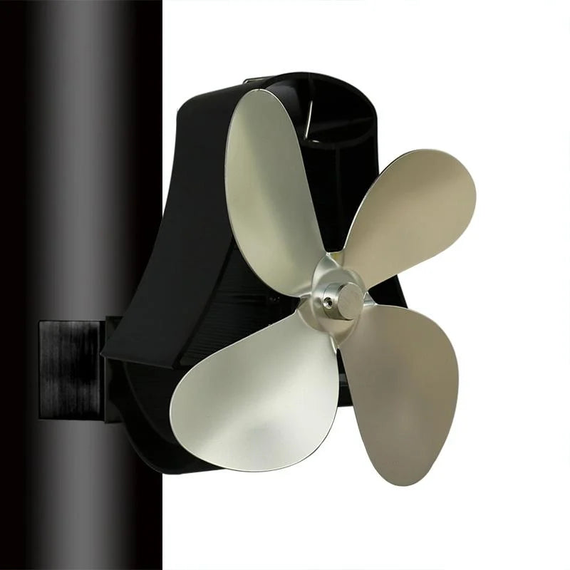 4-blade Heat Powered Fireplace Stove Fan - Aluminum - White