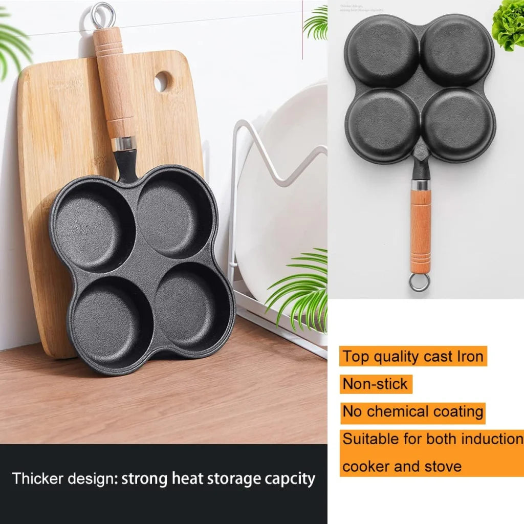 4 Cup Cast Iron Egg Frying Pan Divided Egg Skillet Pan