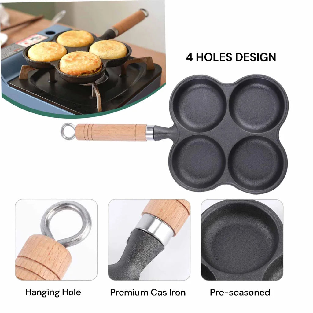 4 Cup Cast Iron Egg Frying Pan Divided Egg Skillet Pan