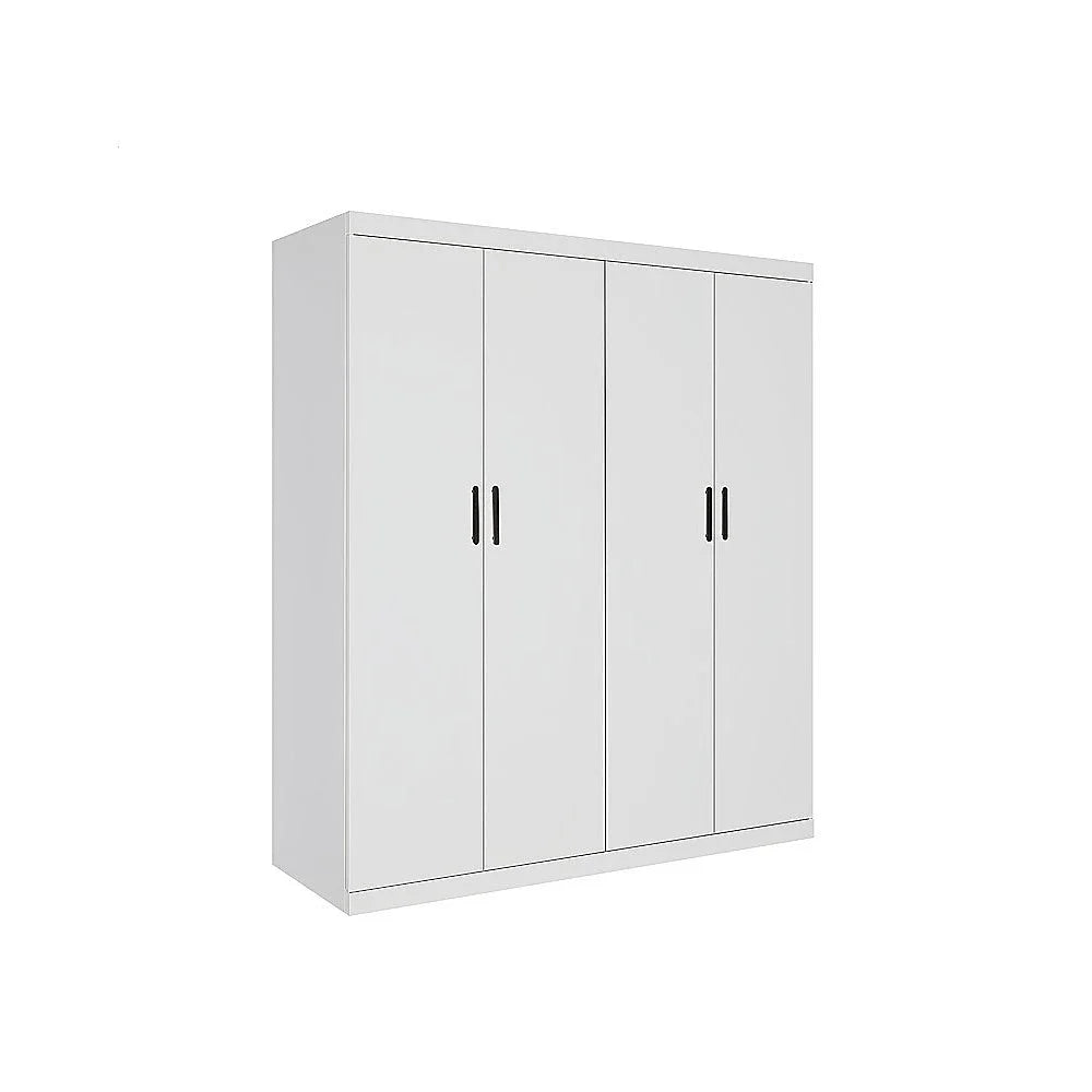 4 Door Wardrobe in White Gloss – Hanging Rail Shelves &