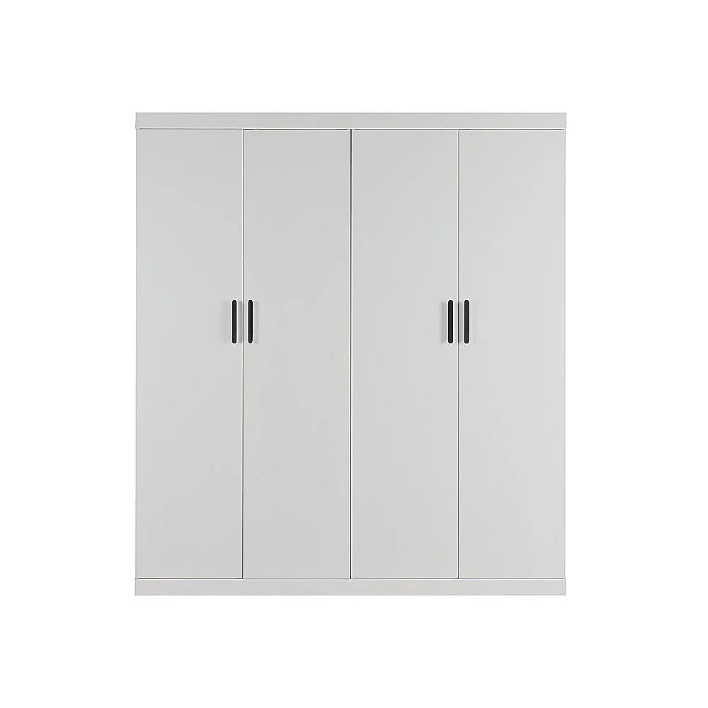 4 Door Wardrobe in White Gloss – Hanging Rail Shelves &