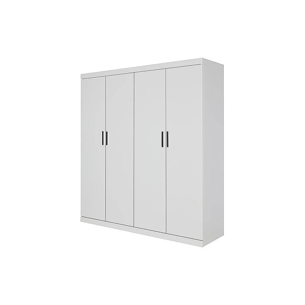 4 Door Wardrobe in White Gloss – Hanging Rail Shelves &