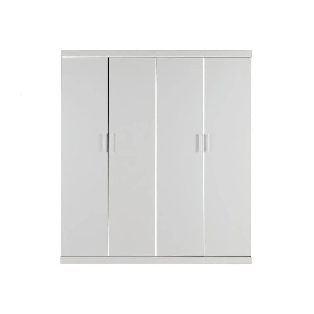 4 Door Wardrobe in White Gloss – Hanging Rail Shelves &