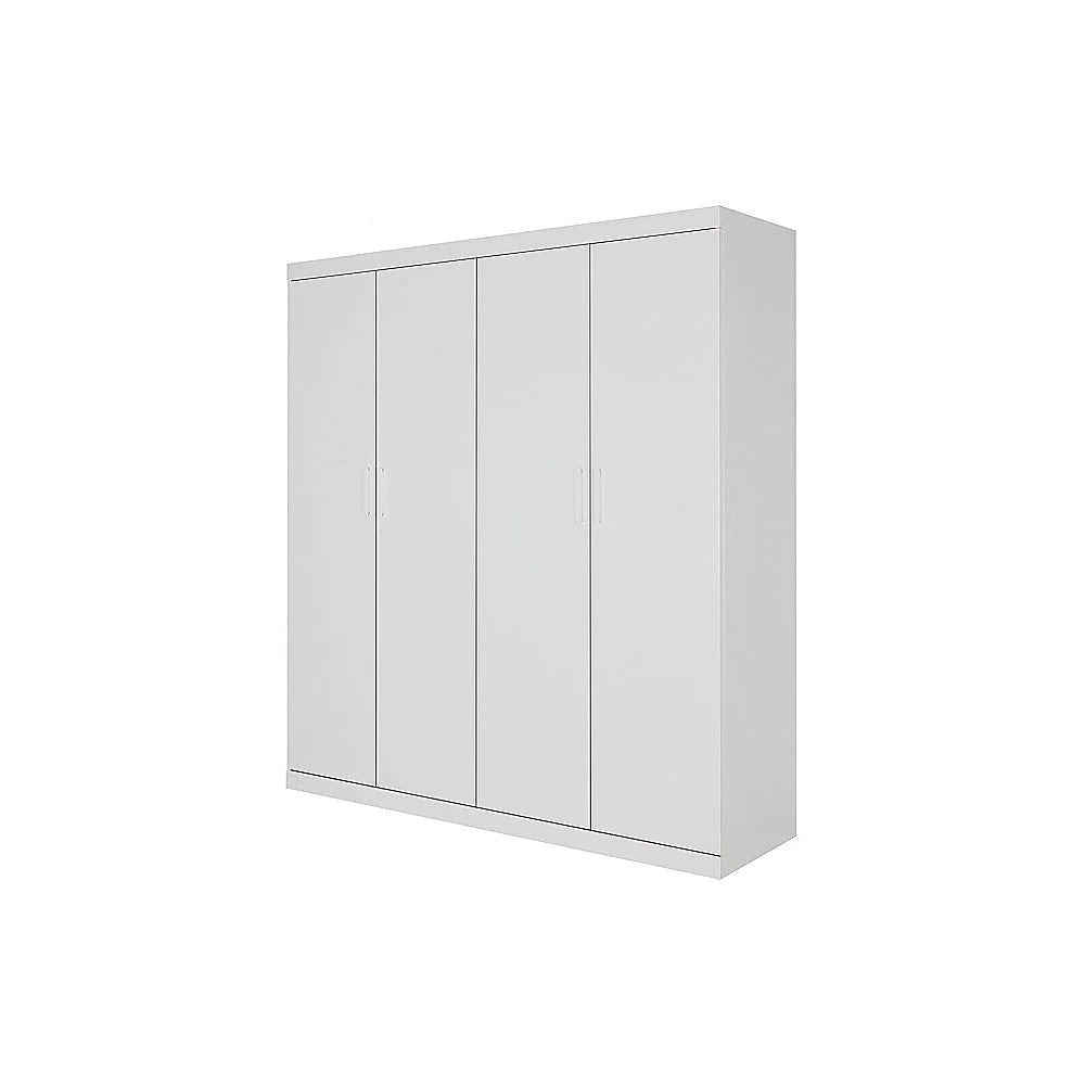 4 Door Wardrobe in White Gloss – Hanging Rail Shelves &
