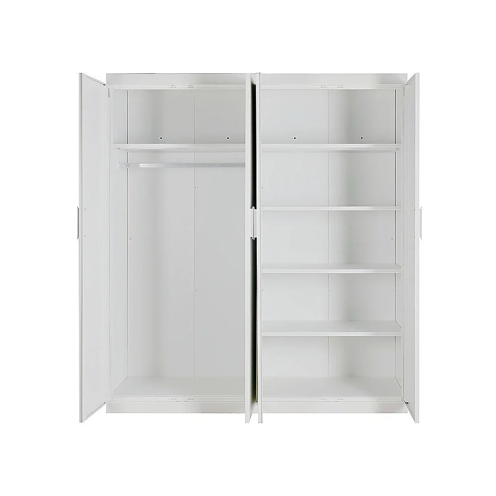 4 Door Wardrobe in White Gloss – Hanging Rail Shelves &