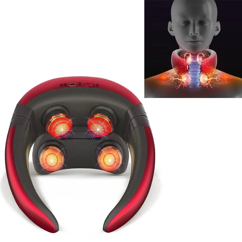 4-Head Neck Massager With Pulse Technology Red - Health &