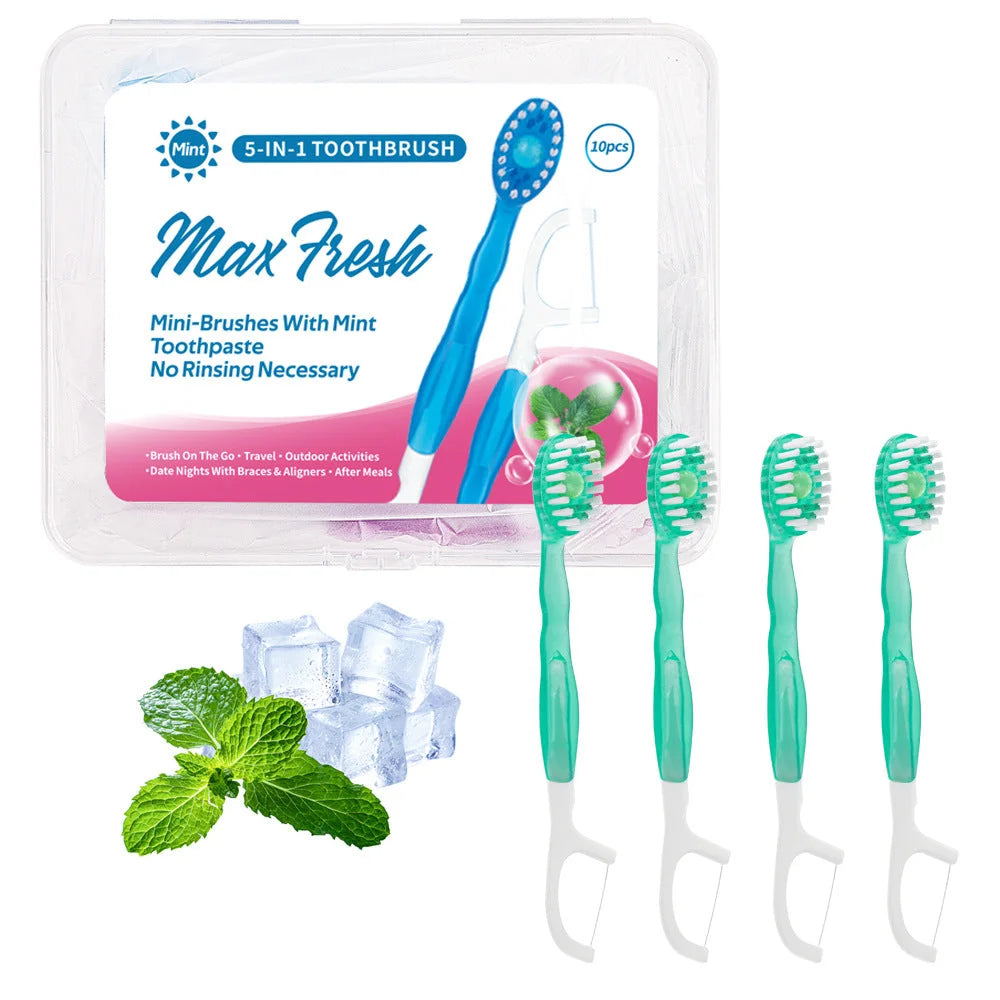 4-in-1 Disposable Travel Toothbrush with Flavor Burst