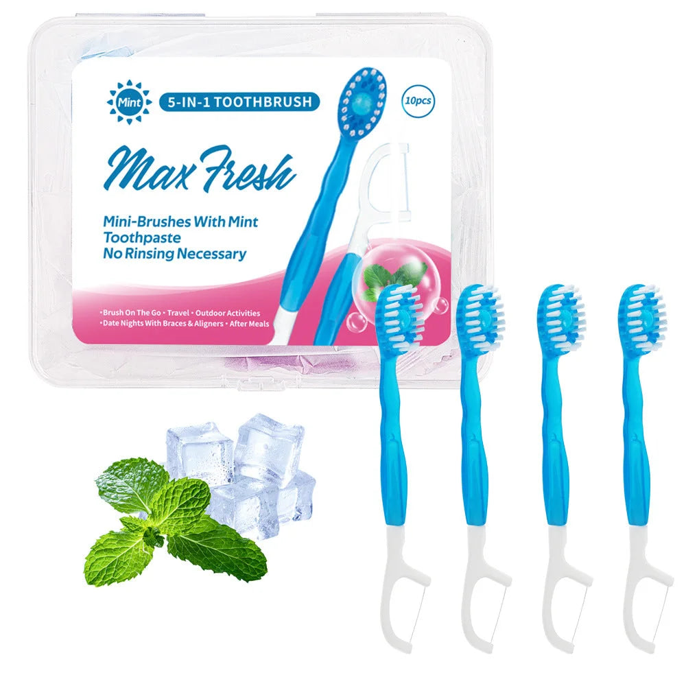 4-in-1 Disposable Travel Toothbrush with Flavor Burst