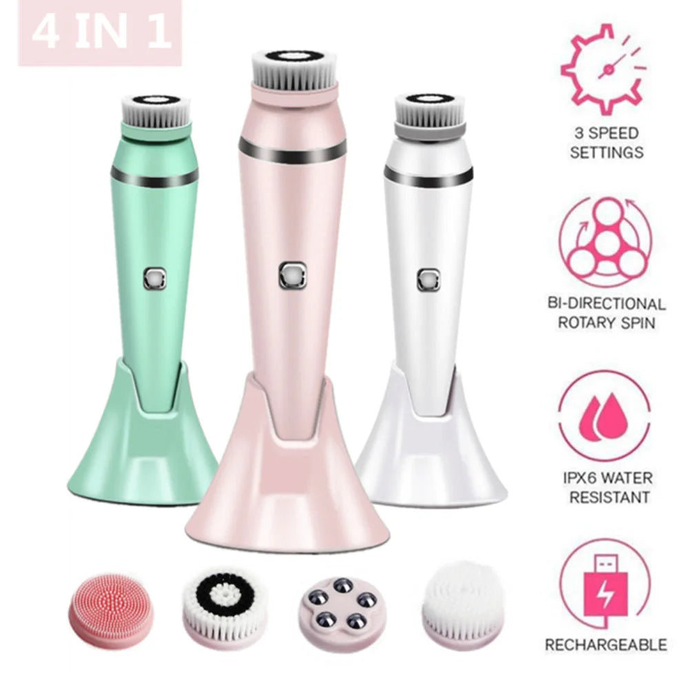 4-in-1 Electric Facial Cleansing Brush & Massager - IPX6