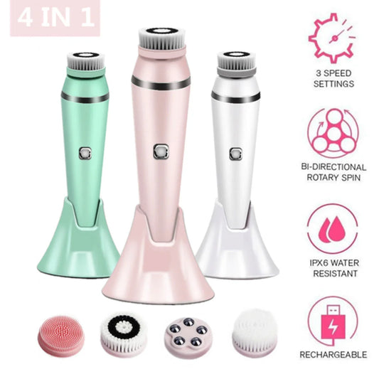 4-in-1 Electric Facial Cleansing Brush & Massager - IPX6
