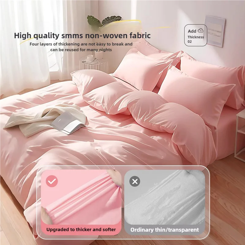 4 Packaging Pink Disposable Travel Bedding Set - Waterproof