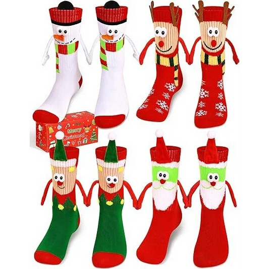 4 Pairs Christmas Socks Crazy Holiday Hand Holding Socks