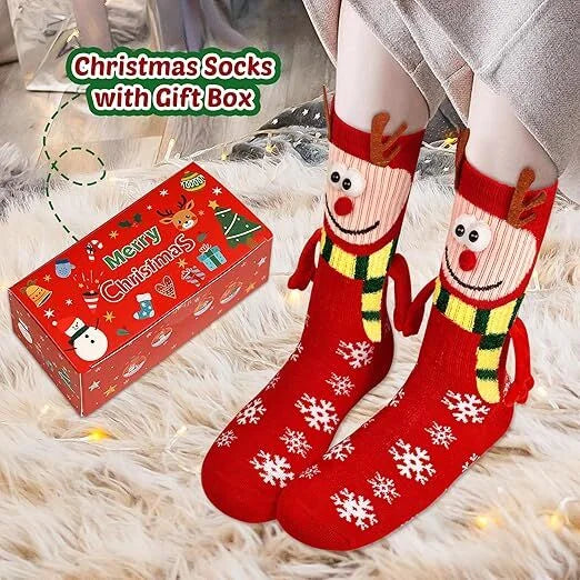 4 Pairs Christmas Socks Crazy Holiday Hand Holding Socks