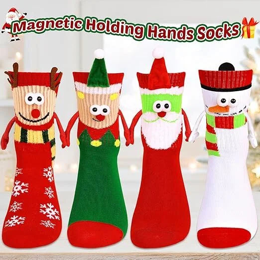 4 Pairs Christmas Socks Crazy Holiday Hand Holding Socks