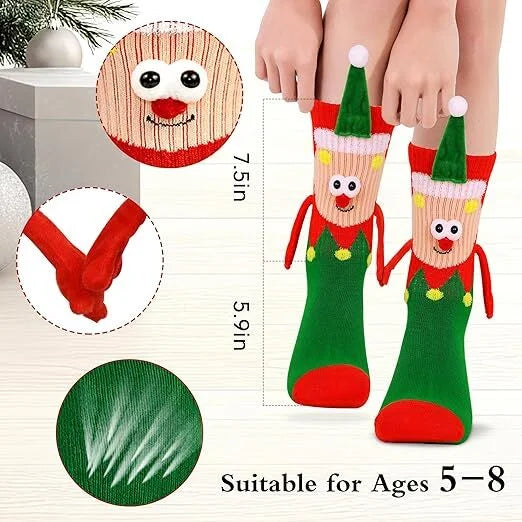 4 Pairs Christmas Socks Crazy Holiday Hand Holding Socks