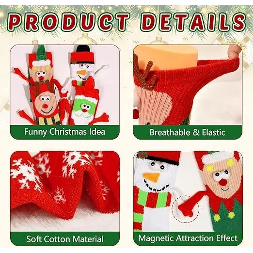 4 Pairs Christmas Socks Crazy Holiday Hand Holding Socks