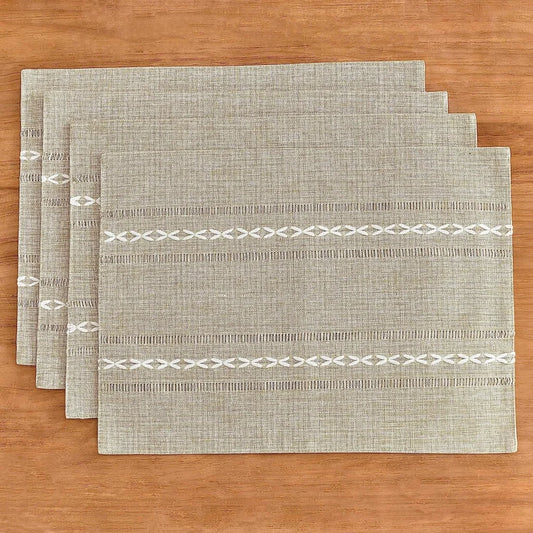 4 Pcs Beige Woven Placemats - Heat Resistant Kitchen Table
