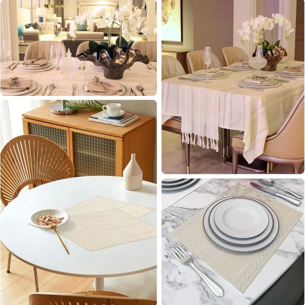 4 Pcs Beige Woven Placemats - Heat Resistant Kitchen Table