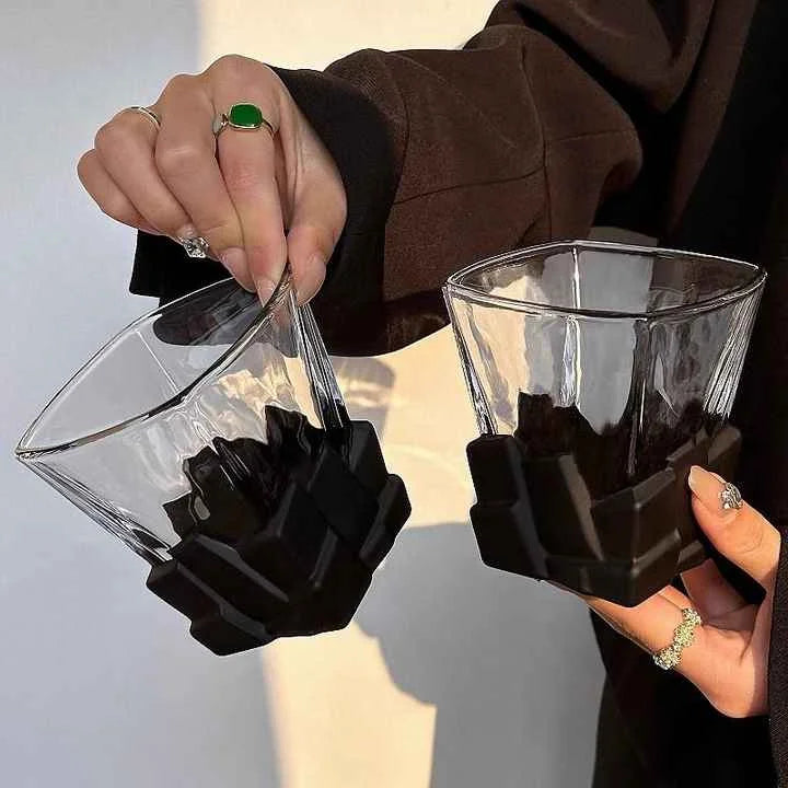 4 Pcs Black Frosted Ice Cube Glass - Creative Whiskey Glass
