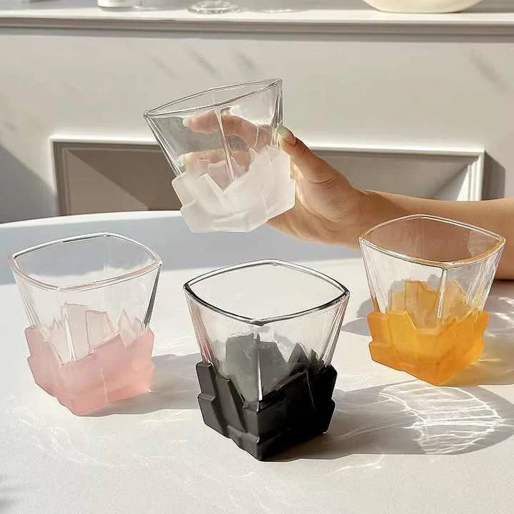 4 Pcs Black Frosted Ice Cube Glass - Creative Whiskey Glass