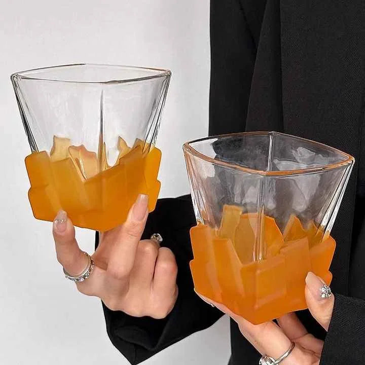 4 Pcs Orange Frosted Ice Cube Glass - Creative Whiskey