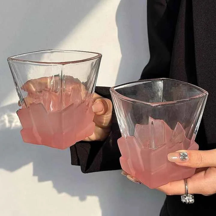 4 Pcs Pink Frosted Ice Cube Glass - Creative Whiskey Glass