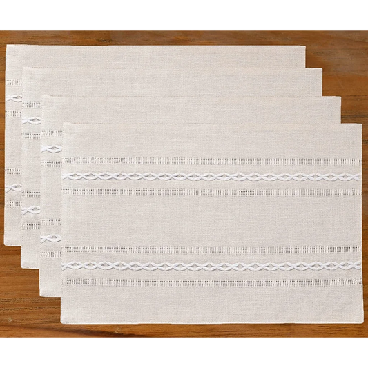 4 Pcs White Woven Placemats - Heat Resistant Kitchen Table