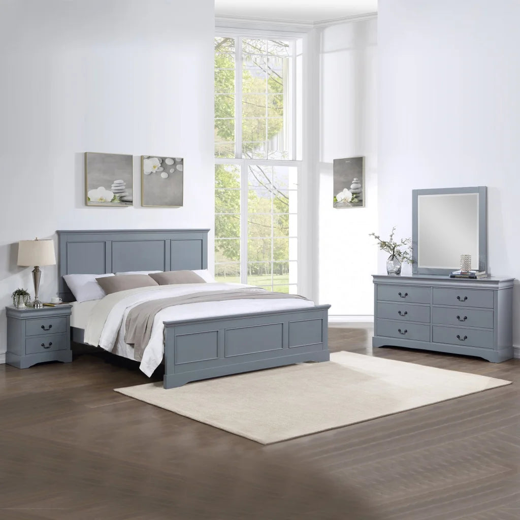 4 Pieces Bedroom Suite in Solid Wood & MDF King Size Grey