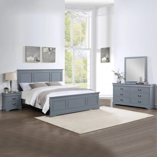 4 Pieces Bedroom Suite in Solid Wood & MDF Queen Size Grey