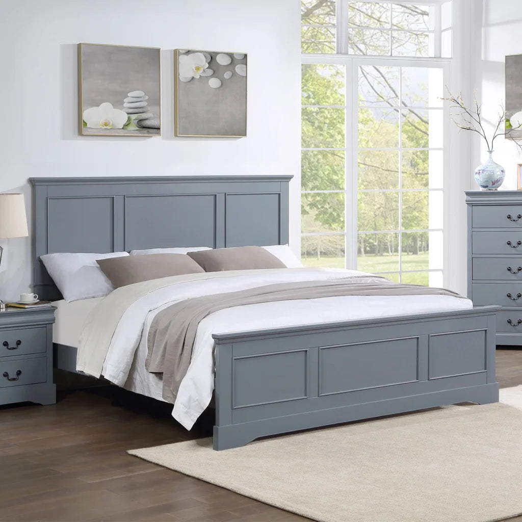 4 Pieces Bedroom Suite in Solid Wood & MDF Queen Size Grey