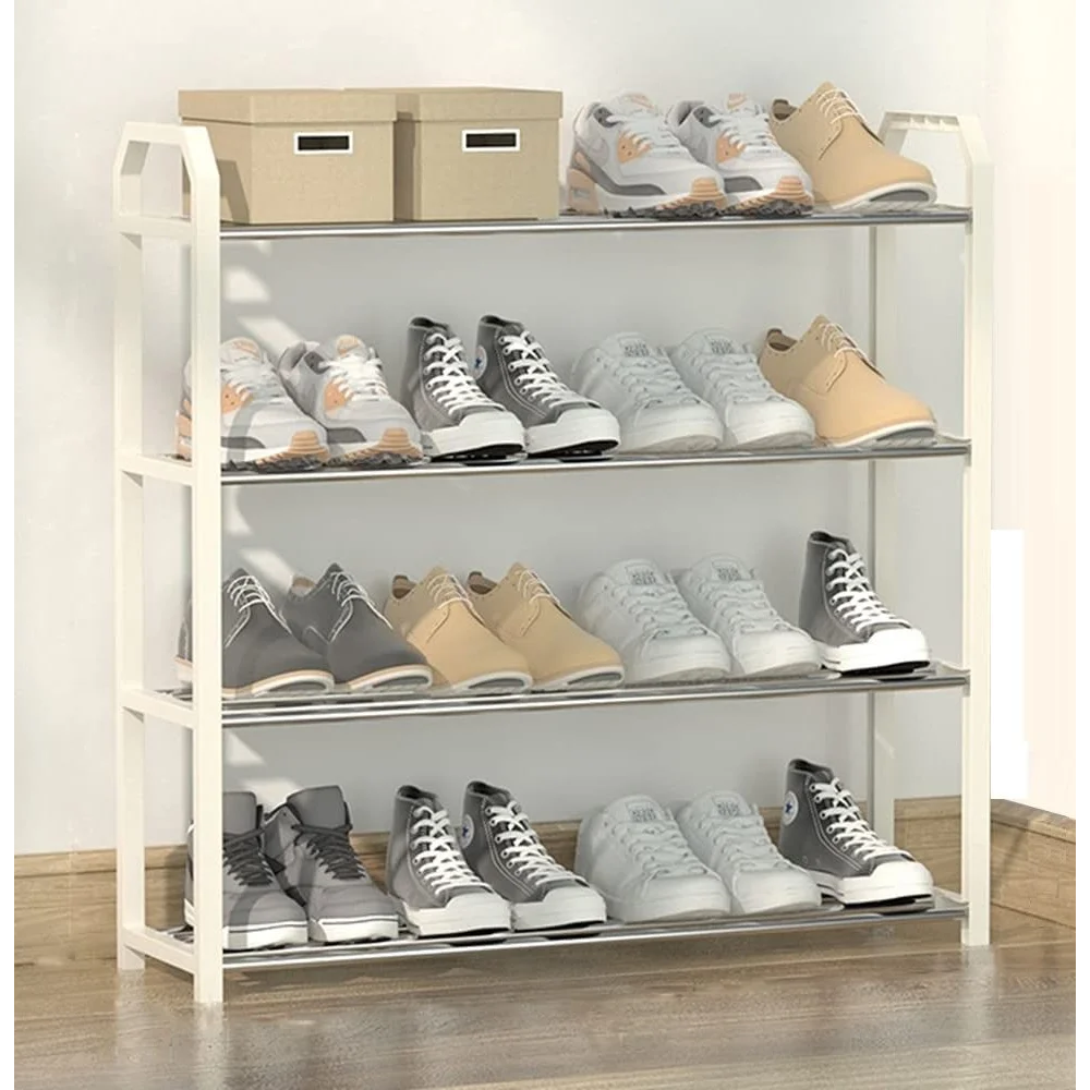 4 tier Shoe Rack Storage Organiser (White) - Furniture >