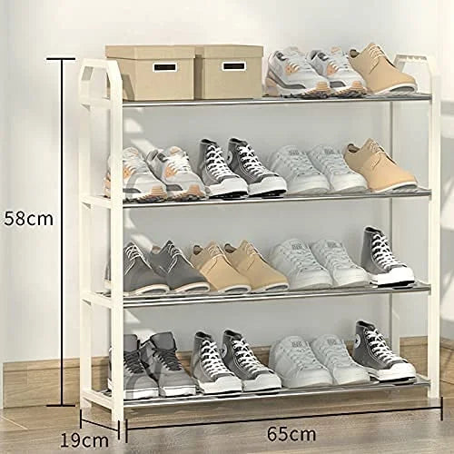 4 tier Shoe Rack Storage Organiser (White) - Furniture >