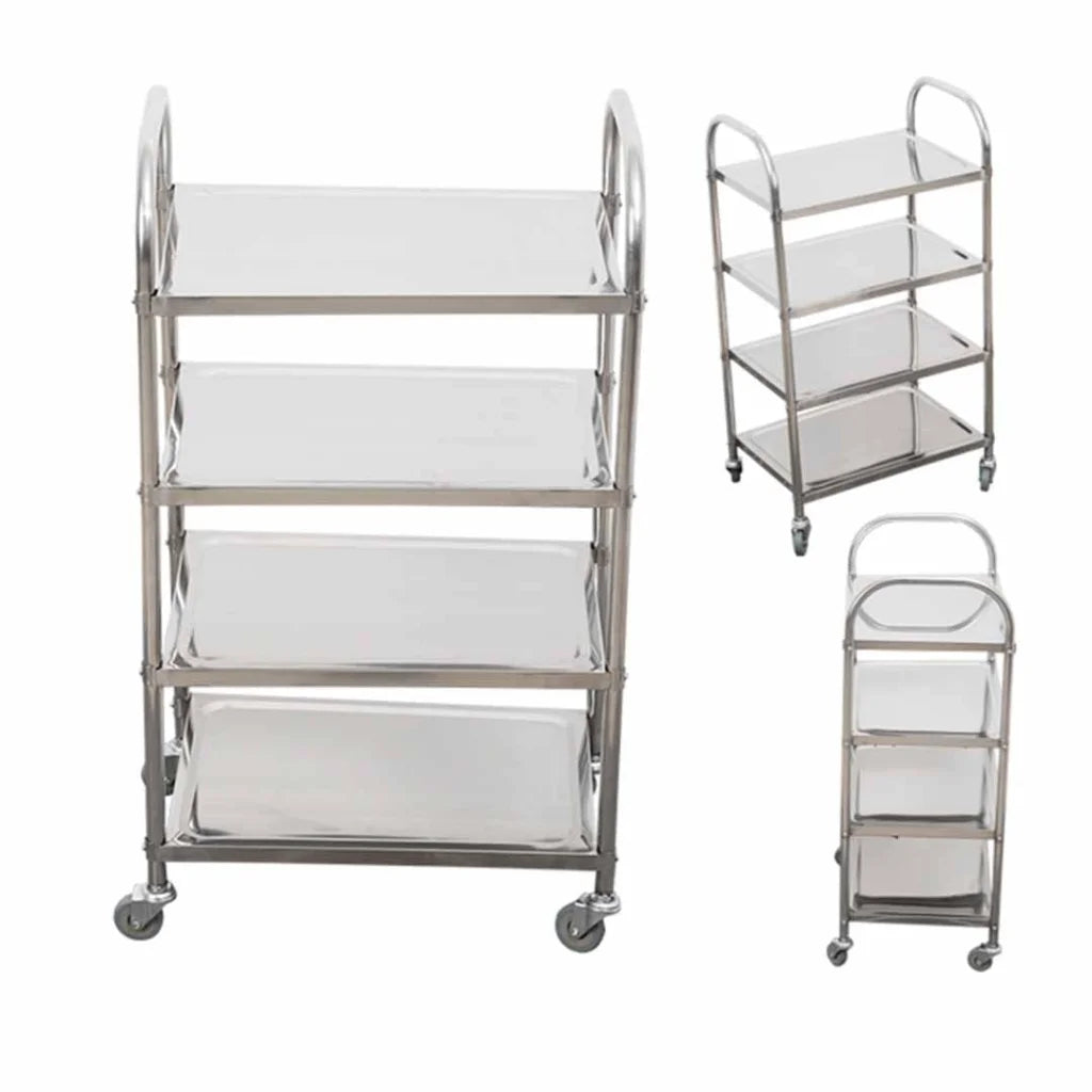 4-Tier Stainless Steel Kitchen Dining Food Cart Trolley Square Large - Premium