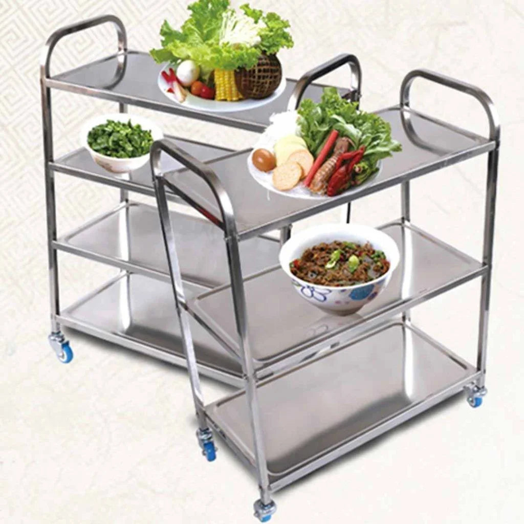 4-Tier Stainless Steel Kitchen Dining Food Cart Trolley Square Medium - Premium