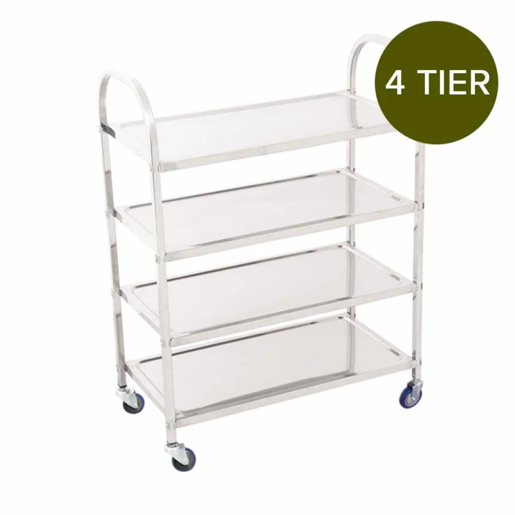 4-Tier Stainless Steel Kitchen Dining Food Cart Trolley Square Medium - Premium