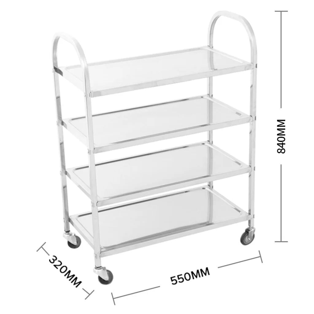 4-Tier Stainless Steel Kitchen Dining Food Cart Trolley Square Medium - Premium