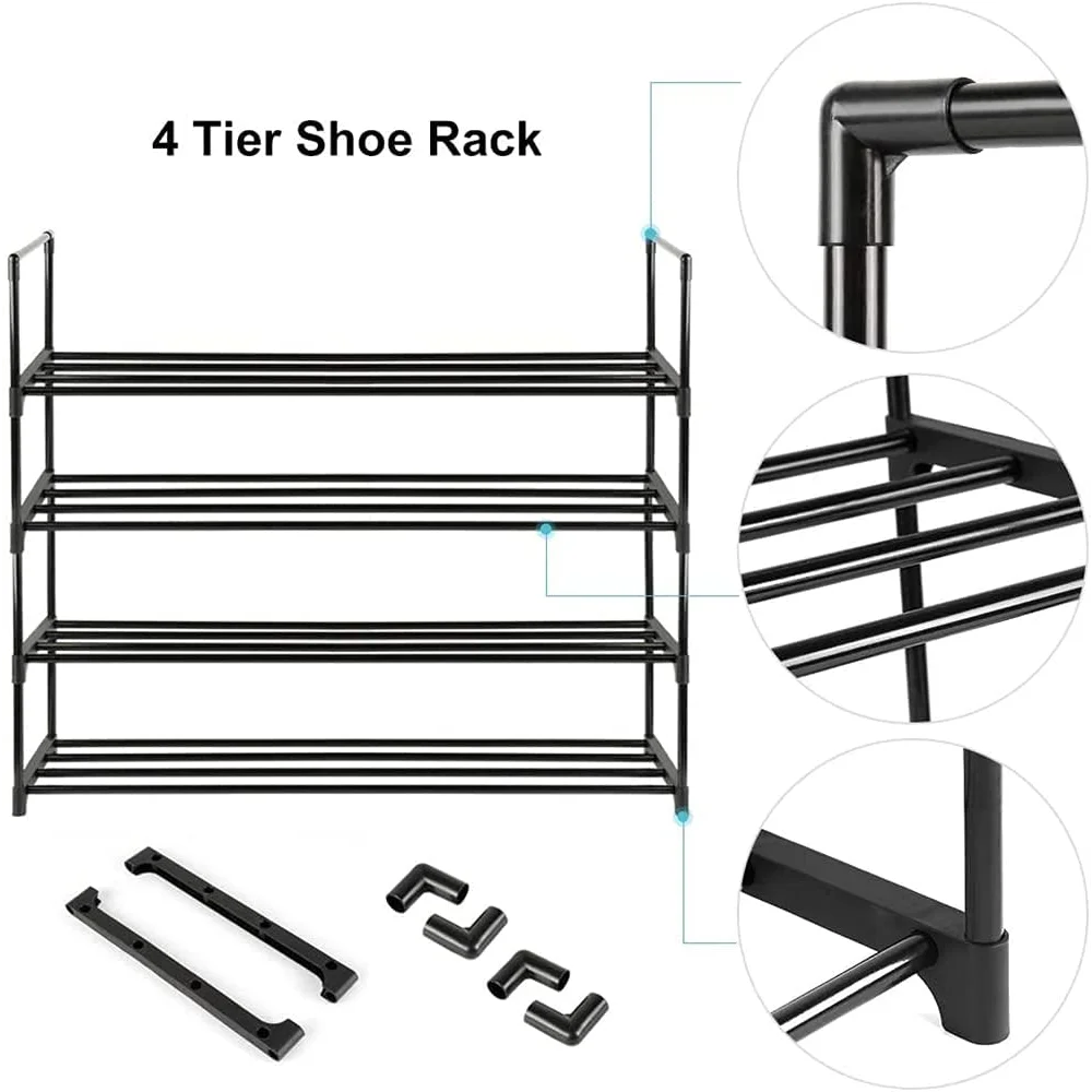 4-Tier Stainless Steel Shoe Rack Storage Organizer to Hold