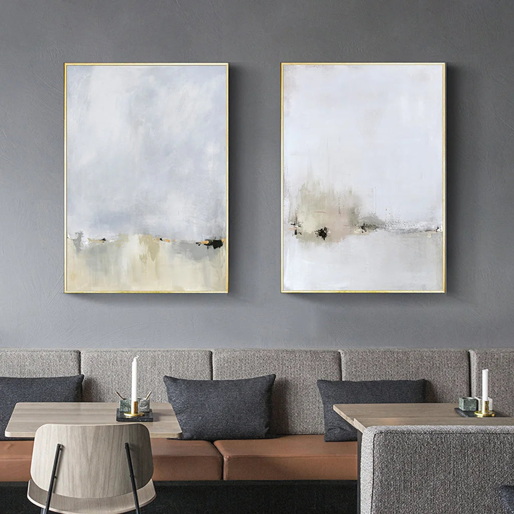 40cm x 60cm Abstract Golden White 3 Sets Gold Frame Canvas