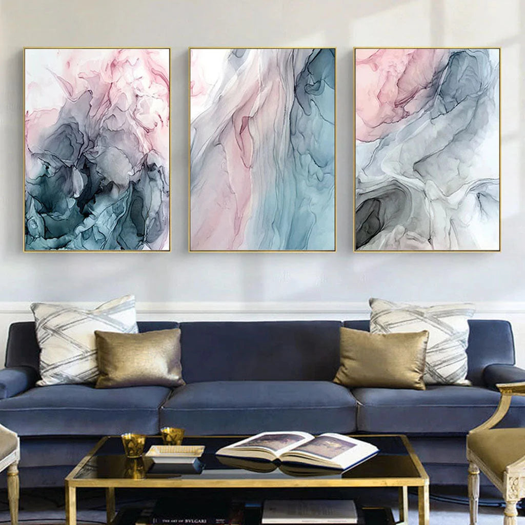 40cm x 60cm Colorful Ink Abstract 3 Sets Gold Frame Canvas