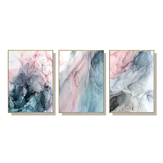 40cm x 60cm Colorful Ink Abstract 3 Sets Gold Frame Canvas