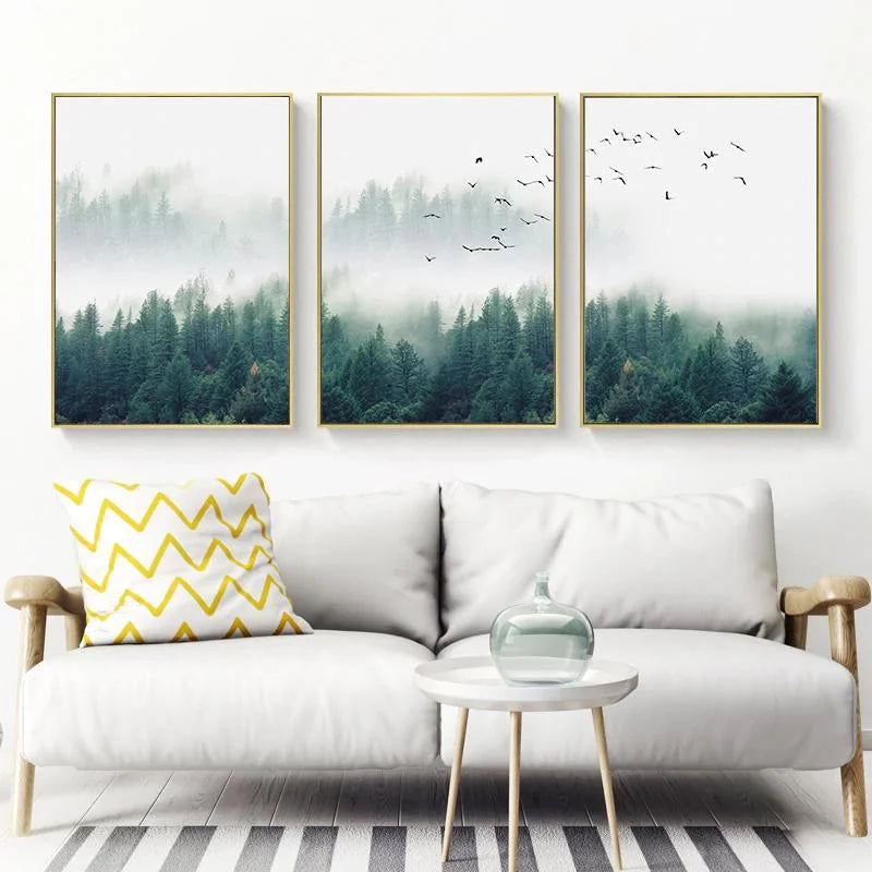 40cm x 60cm Mystical Forest 3 Sets Gold Frame Canvas Wall
