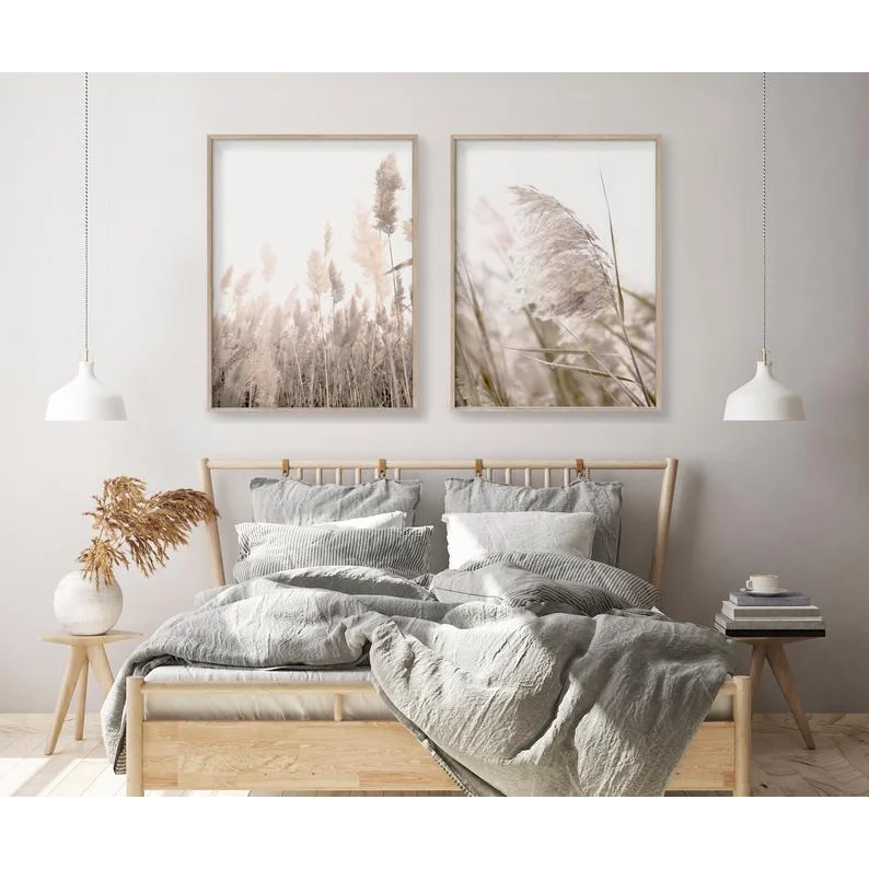 40cm x 60cm Pampas Grass 2 Sets Wood Frame Canvas Wall Art