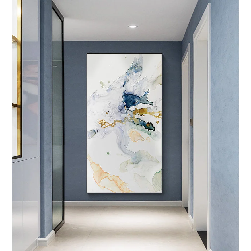 40cm x 80cm Abstract Watercolour Style Black Frame Canvas
