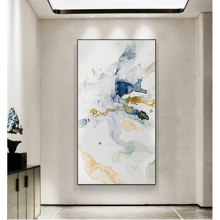 40cm x 80cm Abstract Watercolour Style Black Frame Canvas