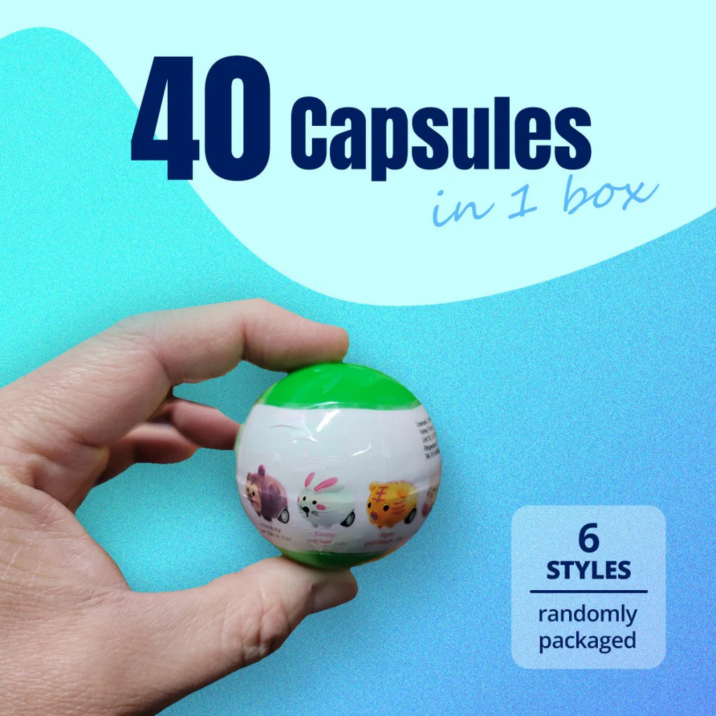 40X Cute Animal Pull Back Car Toy Capsules 50mm Collectible