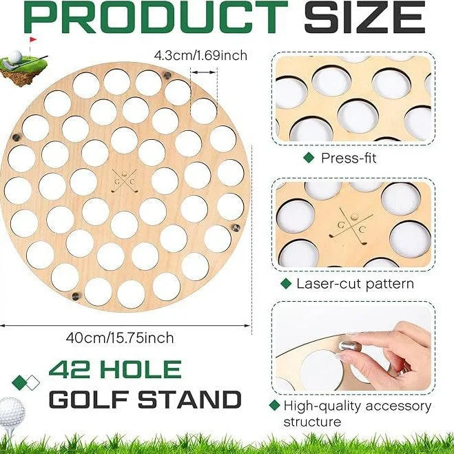 42-Hole Wooden Golf Ball Stand | Laser-Cut Organizer