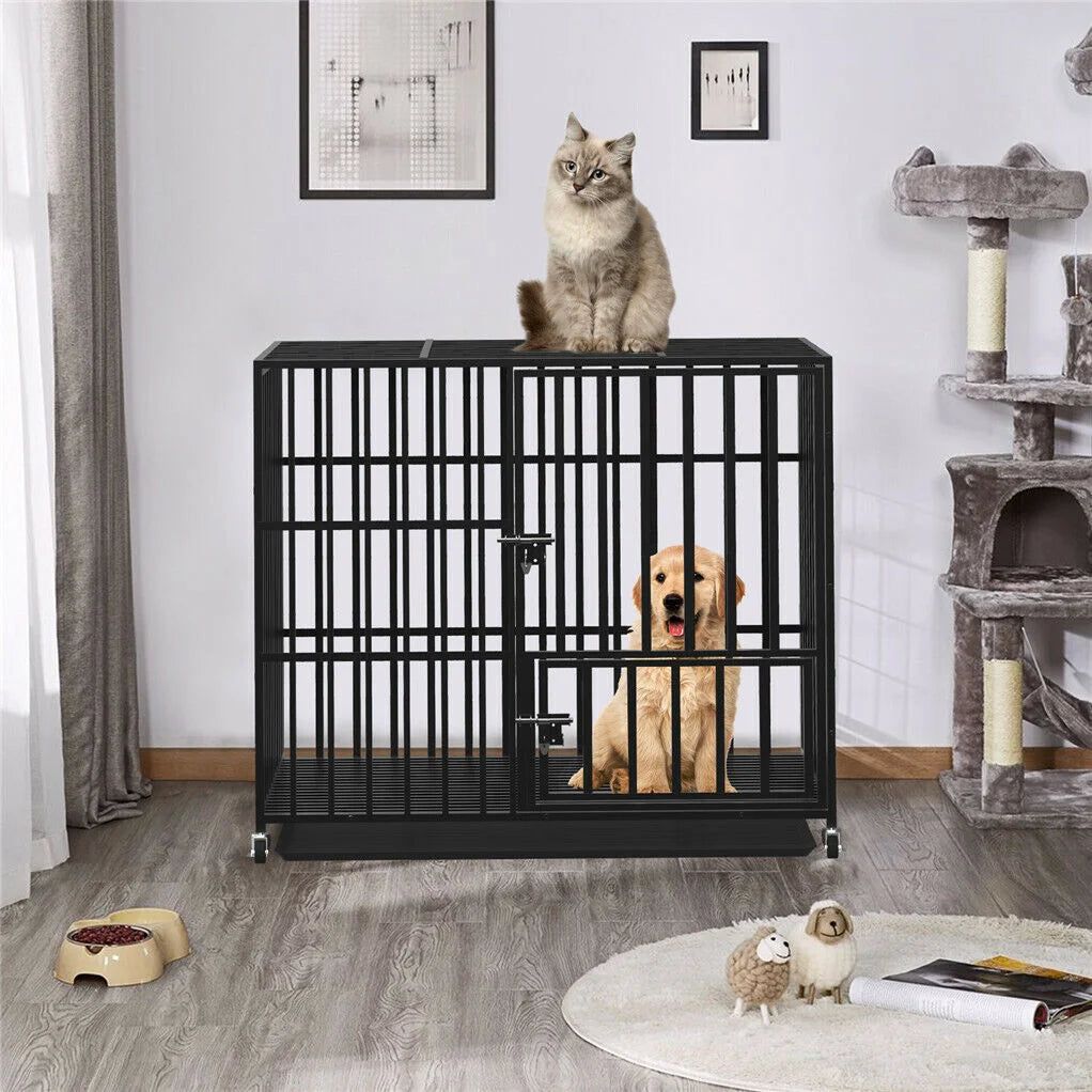42 XL Heavy Duty Dog Cage Playpen Kennel w/ Wheels - Pet