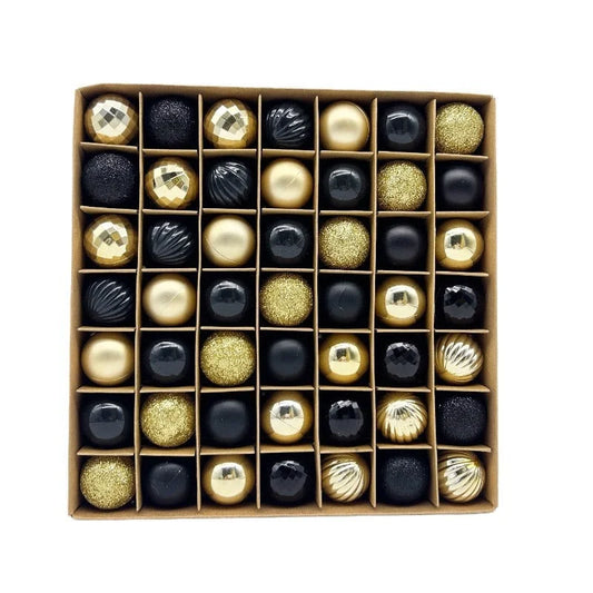 49-Piece Christmas Ornament Set - 3cm Black Gold Baubles
