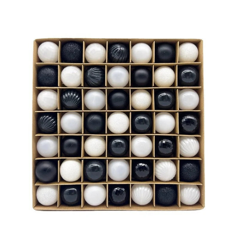 49-Piece Christmas Ornament Set - 3cm Black White Baubles